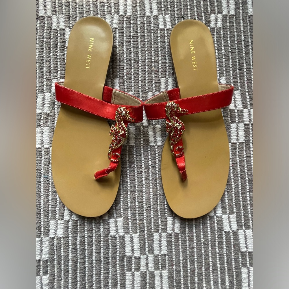 Nine West bright red sea horse sandals